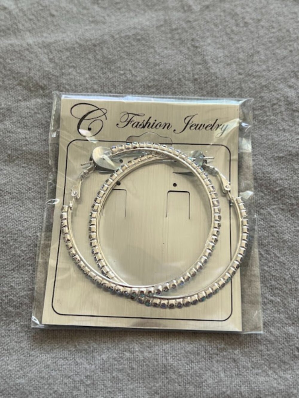 NEW Fashion Jewelry Silver-Toned Rhinestone-Encrusted Hoop Earrings NIP